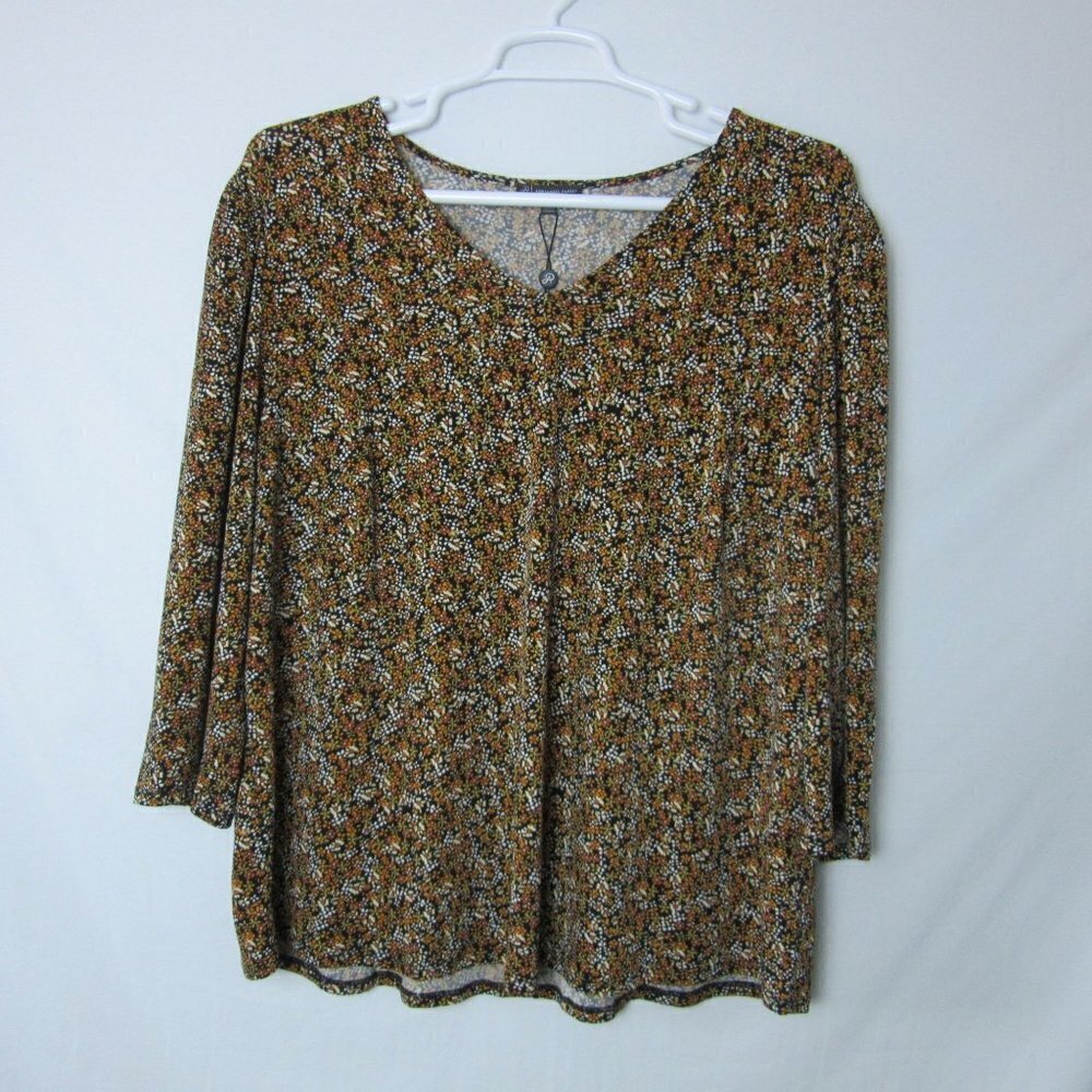 Adrianna Papell Blouse Sunflower Top Shirred Shoulder V-Neck NEW Womens Plus 3X